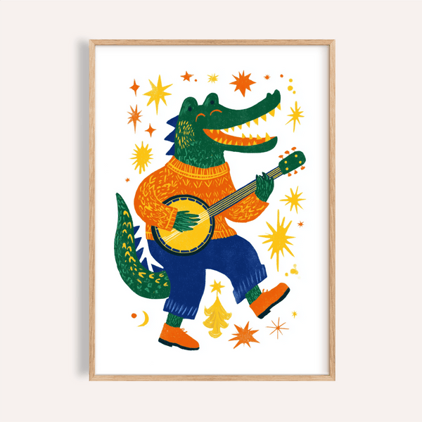 Impression artistique amusante représentant un crocodile multicolore pour décorer les murs d'une chambre d'enfant