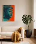 Poster mural « Bouddha serein », bleu et rouge, décoration murale pour salon