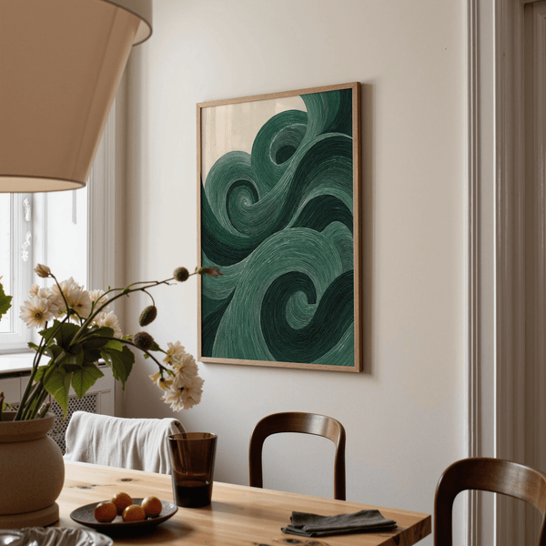 Impression murale moderne et écologique pour une entrée élégante avec des touches de vert