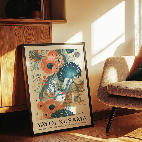 Art mural floral abstrait contemporain avec des formes botaniques vibrantes