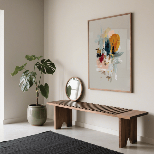 Art mural abstrait pour salon contemporain utilisant les couleurs beige et gris