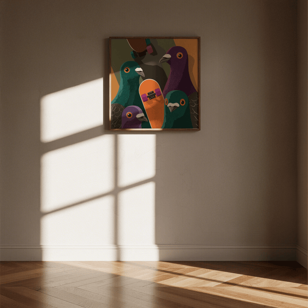 Urban Animal Art poster using Green and Purple in cozy reading nook