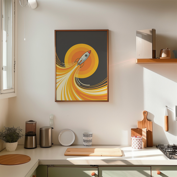 Rocket Wall Art poster, graphic Black sky, kids play area