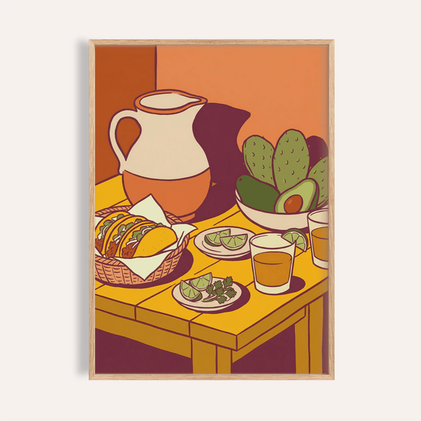 Impression artistique Taco avec orange et vert pour décorer les murs de votre cuisine