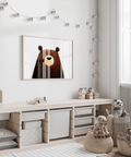 Jolie affiche artistique représentant un ours dans des tons marron, blanc et beige, affiche artistique pour chambre d'enfant