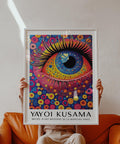 Brightly painted eye in Pop Art Prints style with neon tones and patterns.