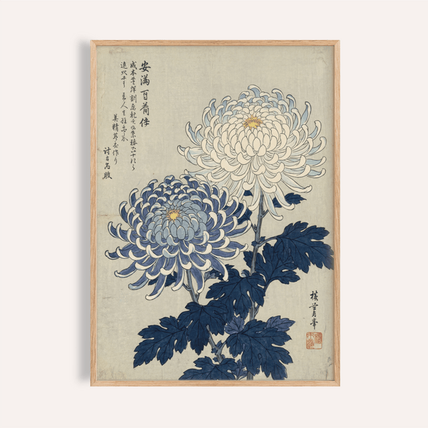 Impression artistique Chrysanthème en bleu et blanc pour décorer les murs de votre salon