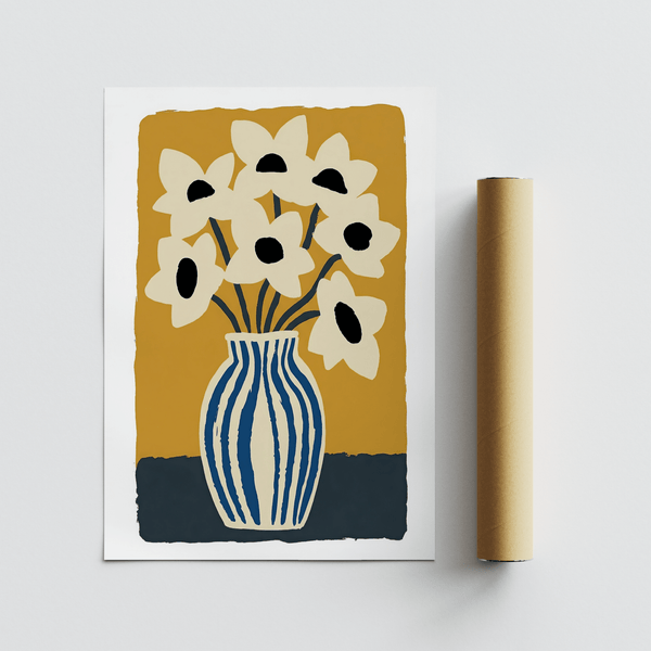 Impression artistique Fleurs sur toile blanche, idéale comme affiche pour la salle à manger