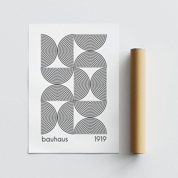 Art mural Bauhaus avec motifs concentriques en demi-cercle