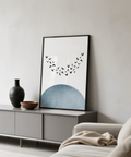 Décoration murale minimaliste oiseaux art Bleu et blanc pour chambres contemporaines