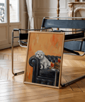 Décoration murale « Chien au visage humain » orange et noir, idéale pour le bureau