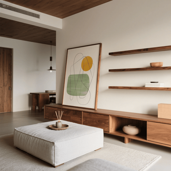 Impression artistique Simple Minimalist Wall Art avec des formes vertes et jaunes pour chambre d'enfant