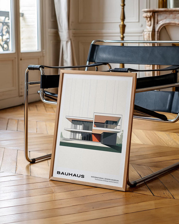 Poster représentant une maison moderniste audacieuse de style Bauhaus.
