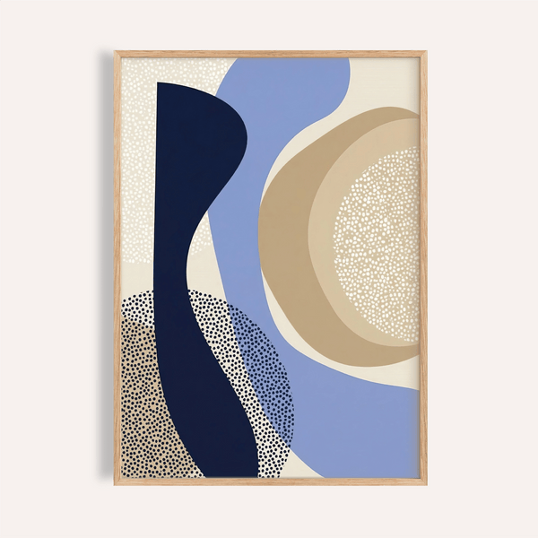 Affiche moderne aux tons bleus et beiges pour décorer les murs de votre salon