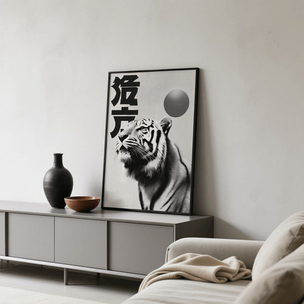 Imprimé tigre noir et blanc, noir et blanc, décoration murale pour couloir