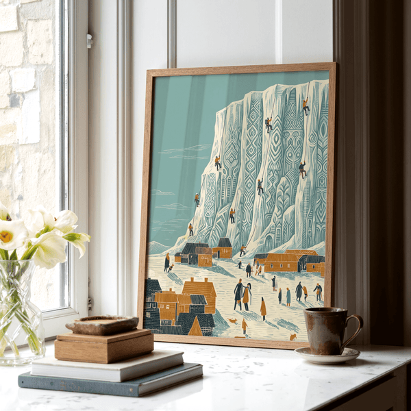 Impression artistique « Blue and Orange Mountain Climbing » pour affiche de bureau