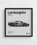 Impression artistique contemporaine Lamborghini utilisant des nuances de gris et de blanc au format poster