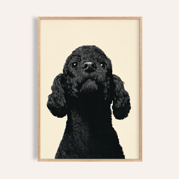 Décoration murale Black Poodle en beige et noir pour salon, poster