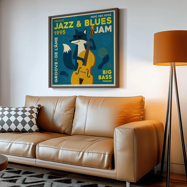 Impression artistique Jazz Blues représentant les couleurs vert et bleu pour décorer les murs d'un couloir