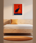 Impression artistique représentant une silhouette de grues en jaune et bleu pour une décoration moderne de chambre d'enfant