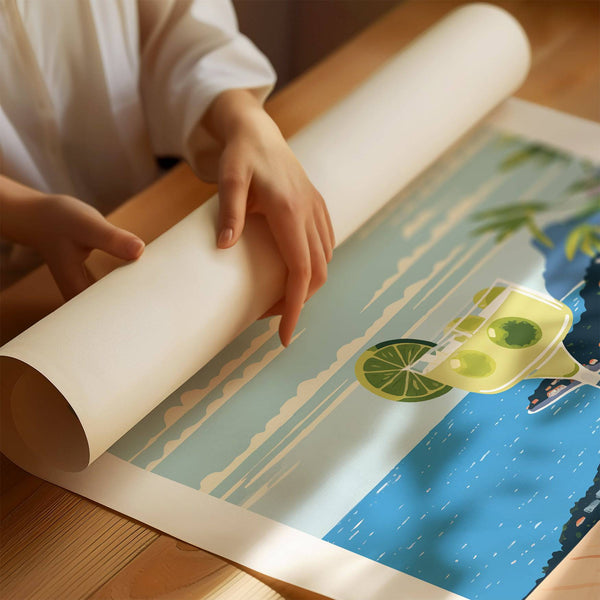 Affiche artistique représentant un cocktail Margarita inspirée de Matisse
