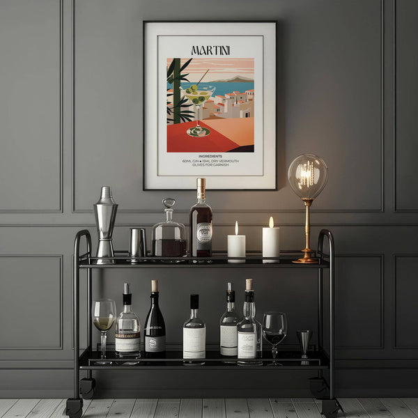 Affiche Martini unique représentant une scène emblématique autour d'un cocktail