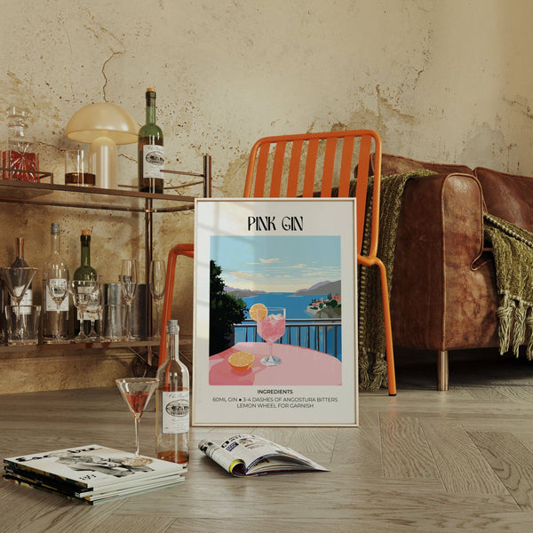 Imprimé cocktail sophistiqué, idéal comme décoration pour un chariot de bar