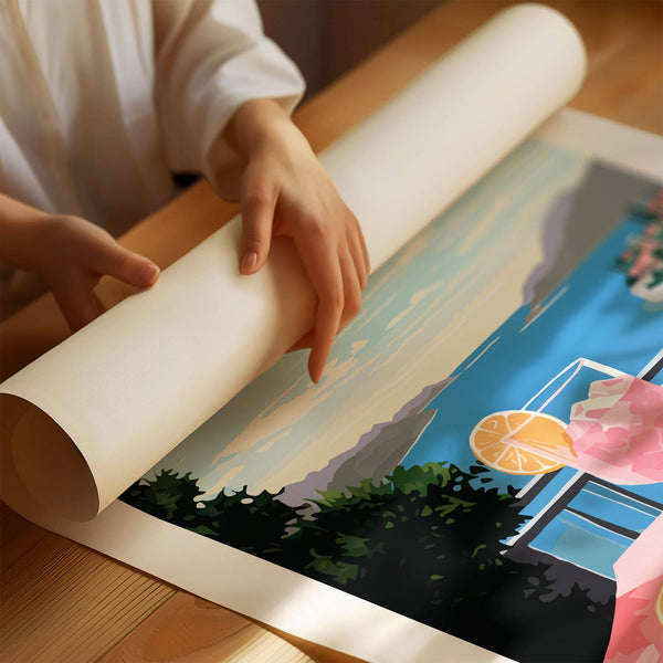 Illustration artistique représentant un gin rose, utilisée comme décoration élégante pour un chariot de bar.