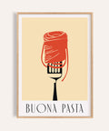 Décoration murale sur le thème des pâtes, avec une typographie élégante « Buona Pasta ».