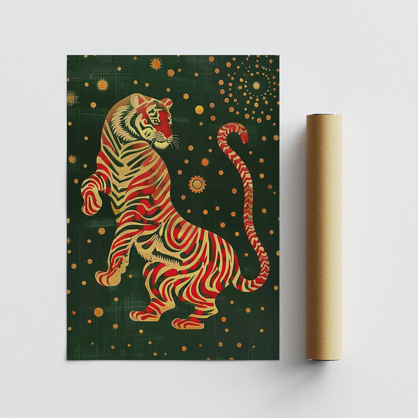 Mur artistique japonais de haute qualité avec des détails complexes représentant un tigre