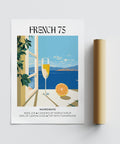 Superbe affiche artistique représentant le cocktail French 75