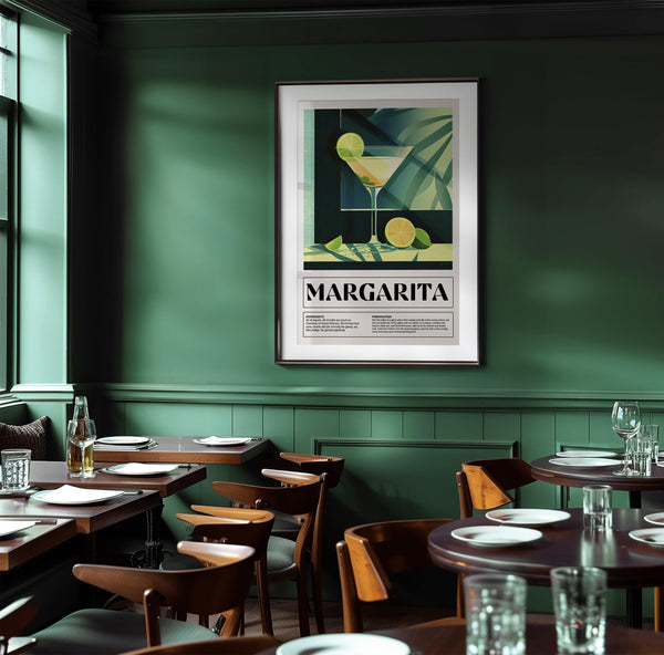 art moderne du verre à cocktail avec une typographie vibrante