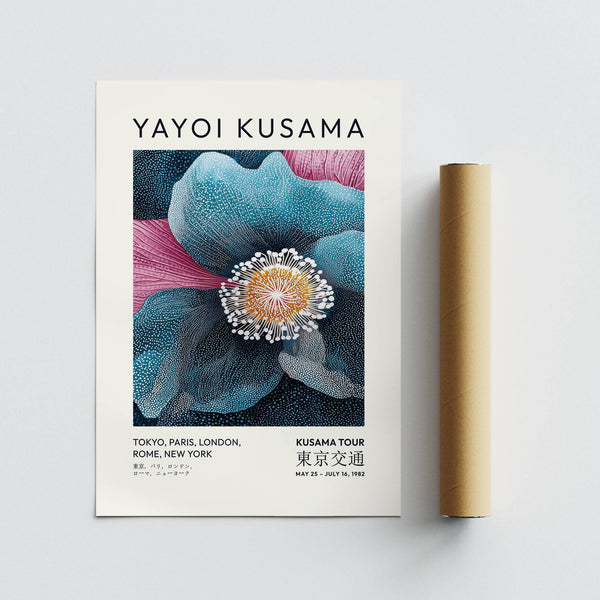 Œuvre d'art abstraite représentant une fleur bleue avec des contrastes de couleurs vifs