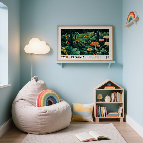 Imprimé surréaliste à pois Yayoi Kusama avec une végétation luxuriante