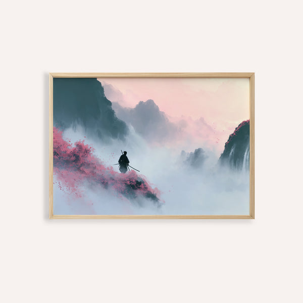 Décoration murale Samurai Mountain en rose et gris pour le salon