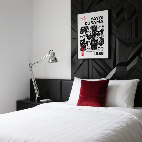 Art minimaliste représentant un chat noir et blanc, idéal pour la décoration intérieure des amoureux des chats.