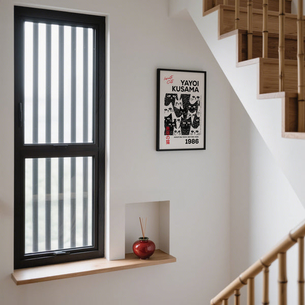 Motif infini captivant sur une reproduction artistique représentant un chat noir et blanc