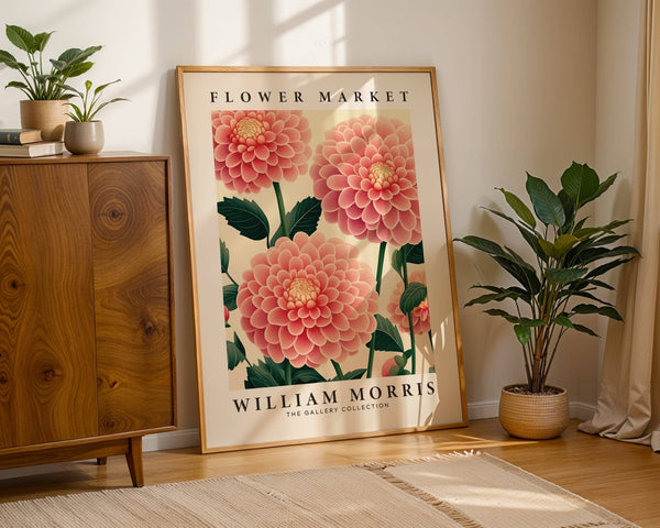 Décoration murale rose axée sur les dahlias avec un agencement floral sophistiqué