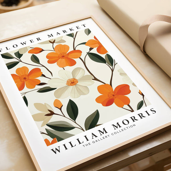 Affiche vintage inspirée de la nature, fleurs orange et crème
