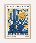 Impression artistique folklorique mexicaine audacieuse bleue et jaune pour le mur de la cuisine