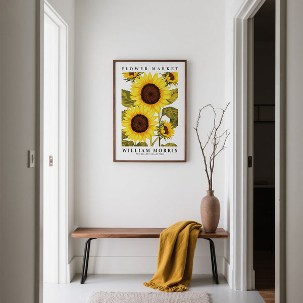Tournesols jaunes et feuillage vert dans une impression murale représentant des tournesols