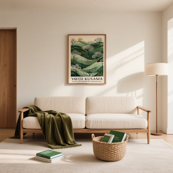 Élégant tableau mural vert et doré, idéal pour les salons