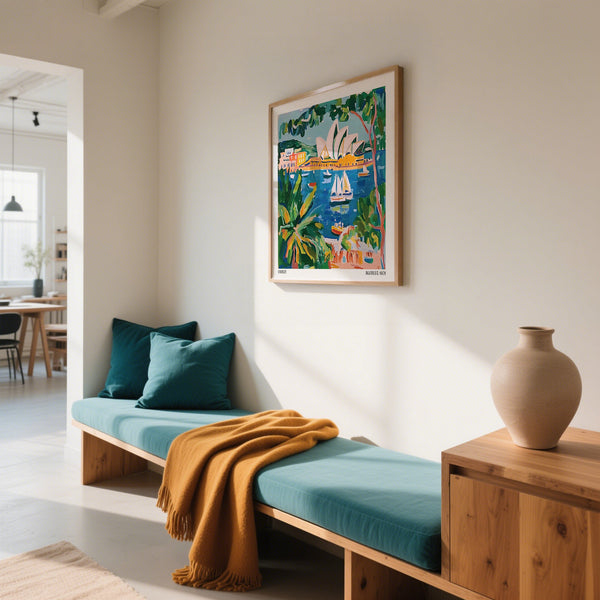 Œuvre d'art nautique représentant Sydney dans des tons ensoleillés, présentée dans notre sélection Matisse Art for Sale.