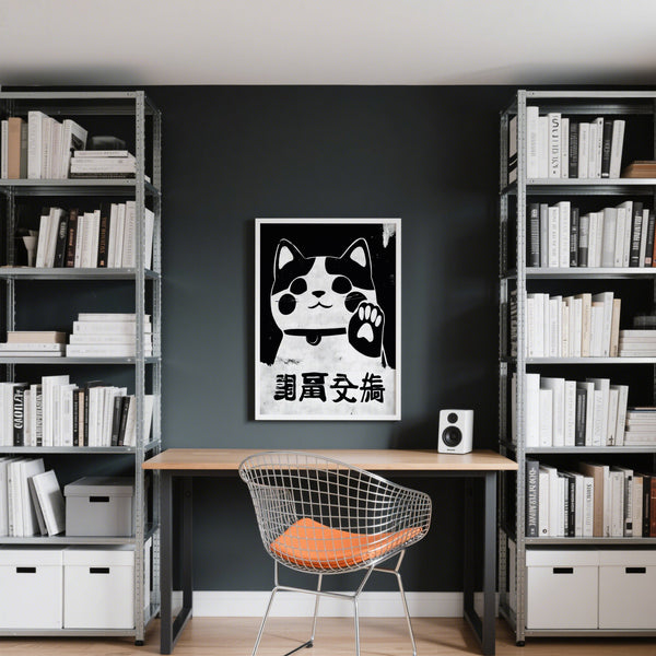 Œuvre d'art représentant un chat porte-bonheur Maneki Neko pour une entrée ou un bureau