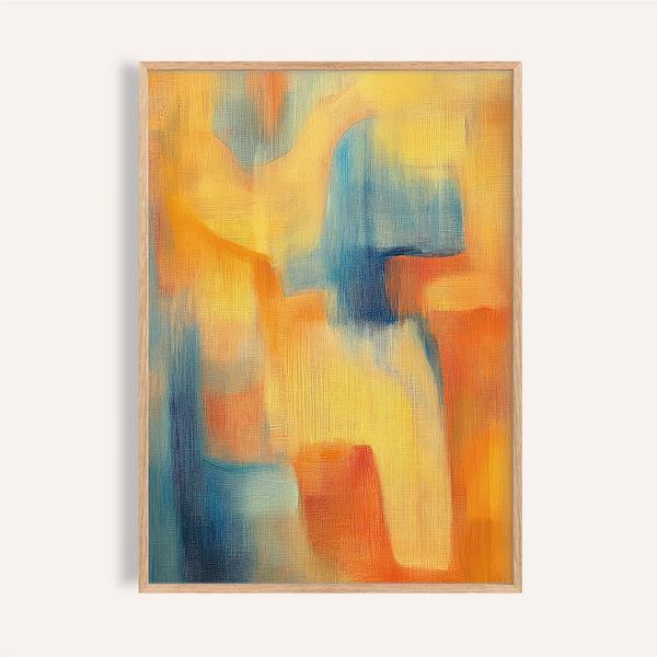 Affiches d'art moderne jaunes et bleues, idéales pour un salon minimaliste.

