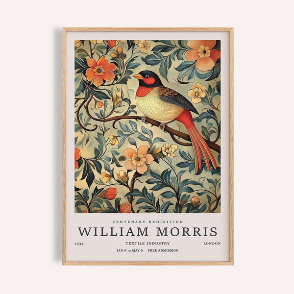 Imprimés vintage représentant un oiseau chanteur et des fleurs de pêcher pour le salon