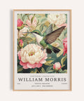 Affiches de colibris verts avec des pivoines ivoire et roses pour la décoration murale de chambre