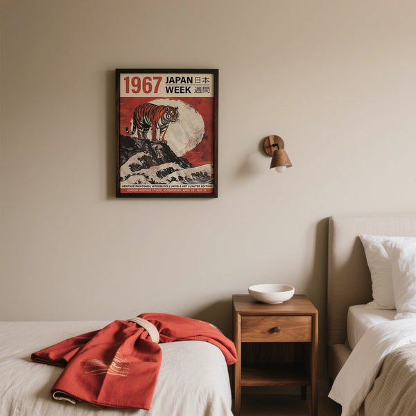 Art du tigre pour chambre à coucher Estampe japonaise sur bois en rouge