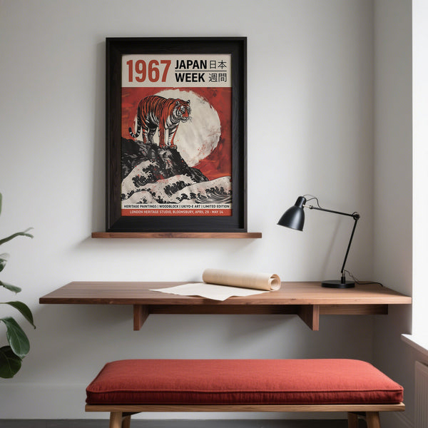 Une puissante estampe japonaise à acheter pour un bureau ou une salle d'étude de style Japandi