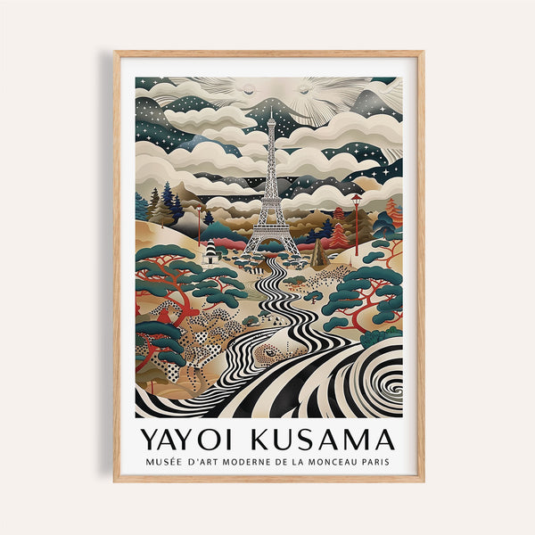 Œuvre d'art représentant la tour Eiffel dans un paysage monochrome surréaliste